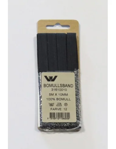 Bomuldsbændel 5 meter x 10 mm. sort